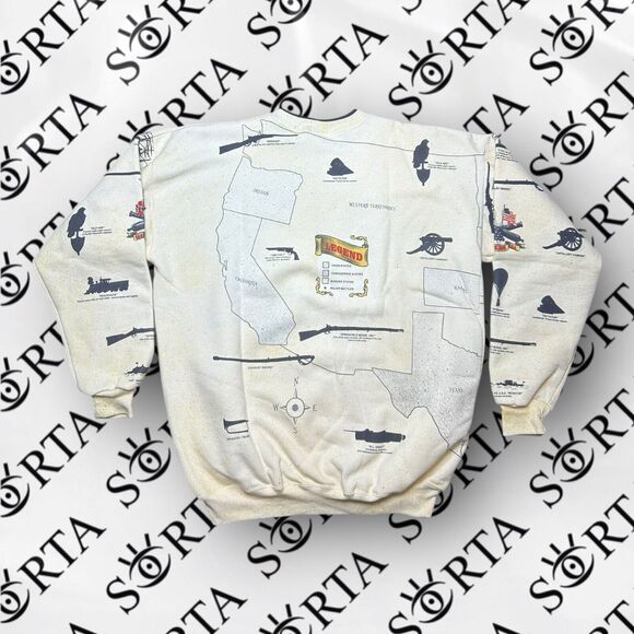 VTG 90s American Civil War History Crewneck Pullover Sweatshirt Size 2XL USA Map - Picture 2 of 14